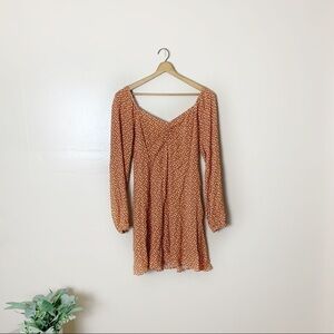 Orange Triangle Print Long Sleeve Square Back Mini Dress